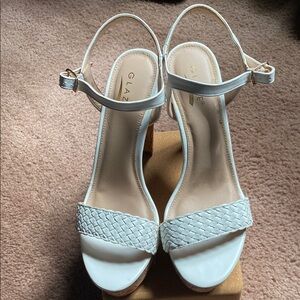 Glaze White Heels with Woven Strap